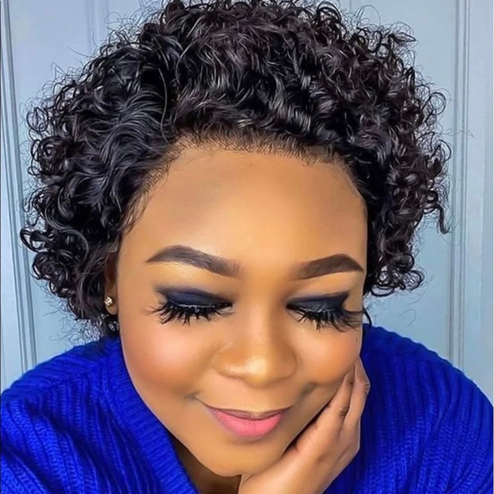 COPY - Short curly pixie cut wig lace front human hair wig  13*1 lace frontal w…